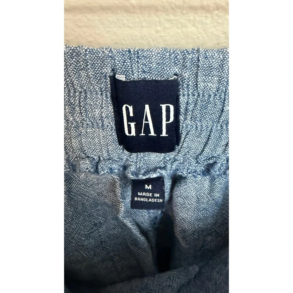 GAP‎ Linen Blend Shorts Medium Blue High Rise Elastic Waist Casual Beach